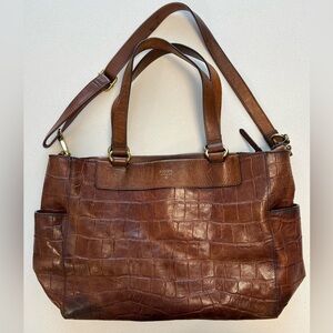 Fossil Croc-Embossed Brown Shoulder Bag